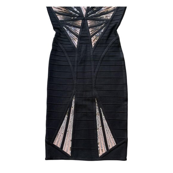 Herve Leger XS Black Bandage Sequin Embellished Bodycon Dress 35" Glam Party - Picture 3 of 9